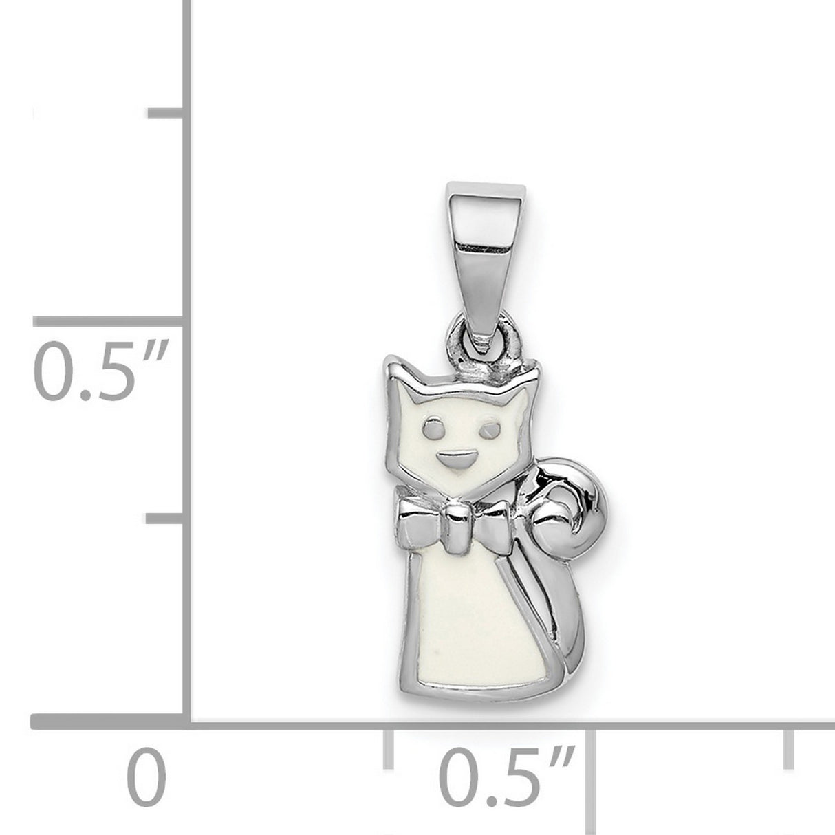 Childs Enameled White Cat Charm Pendant in Real 925 Sterling Silver