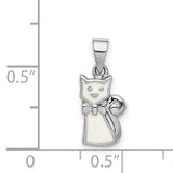 Childs Enameled White Cat Charm Pendant in Real 925 Sterling Silver
