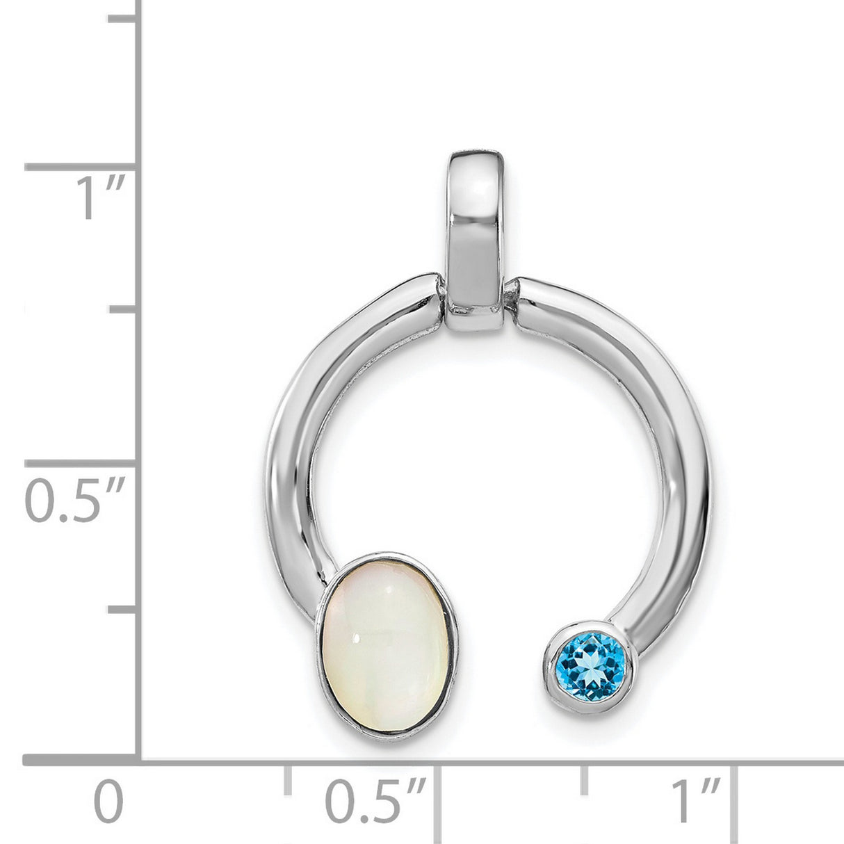 Sterling Silver Pendant with Mother Of Pearl and Swiss Blue Topaz, Open Circle Symbol of Balance