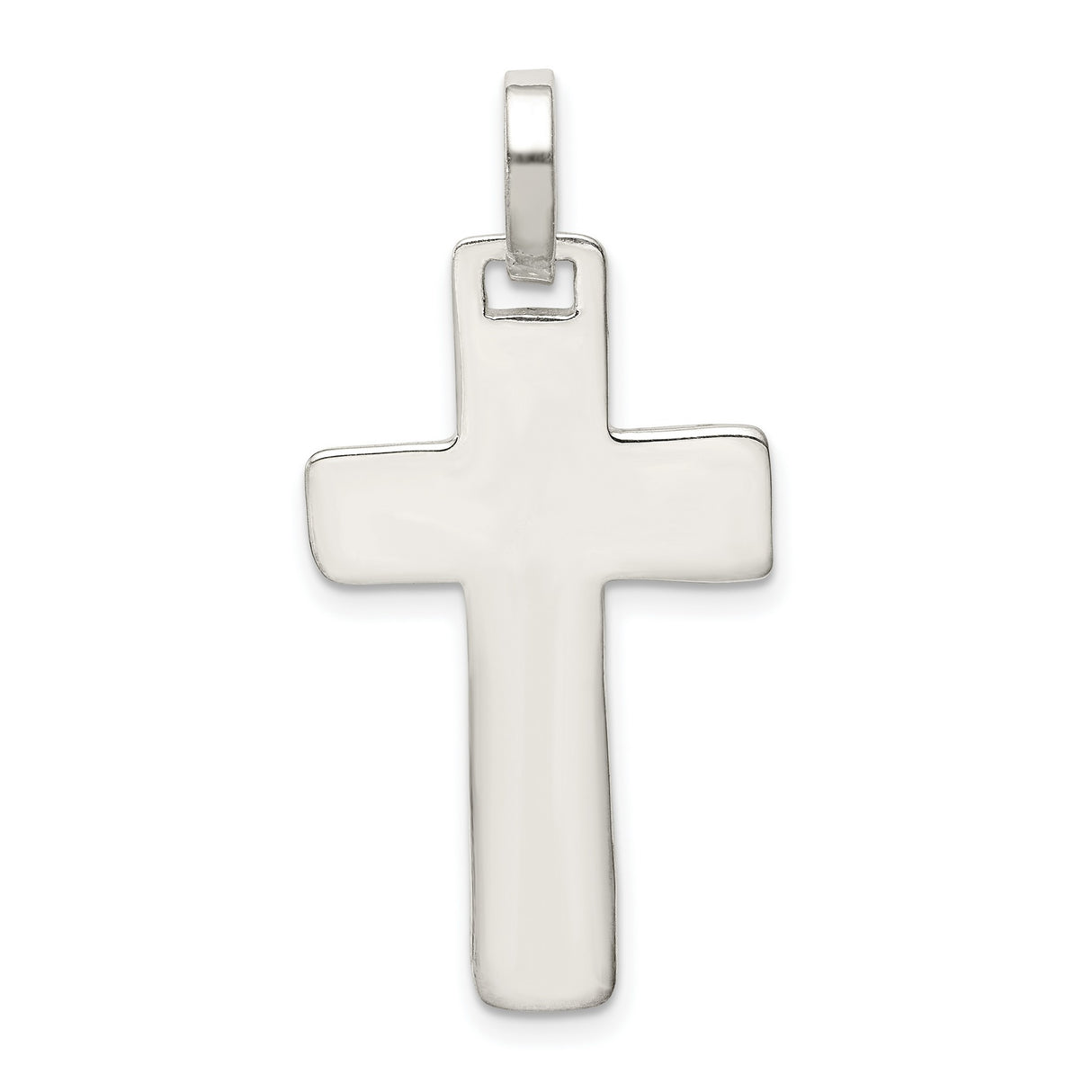 Sterling Silver Cross Pendant with Mirror Finish and Rounded Edges, Unisex Faith Charm