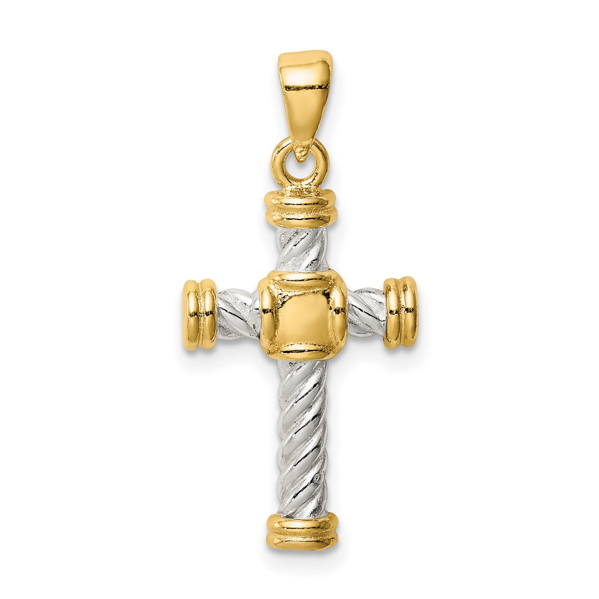 Sterling Silver Cross Pendant with Two Tone Rope Texture and Twisted Design for Men and Women