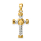 Sterling Silver Cross Pendant with Two Tone Rope Texture and Twisted Design for Men and Women