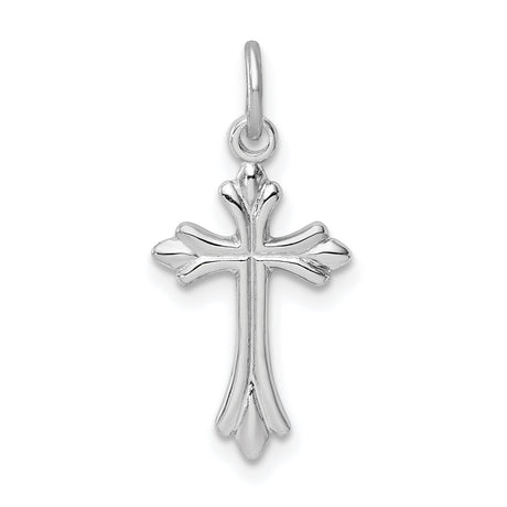 Sterling Silver Cross Pendant with Mirror Finish, Fleur de Lis and Floral Accents