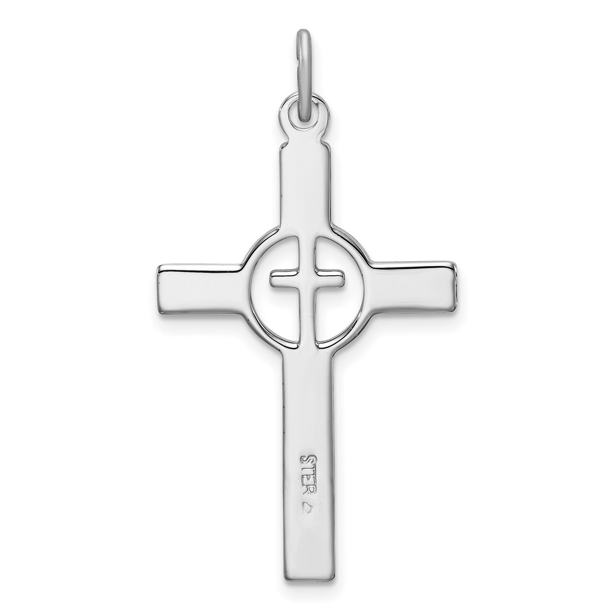Sterling Silver Cross Pendant with Dual Tone Finish and Circle Frame Design