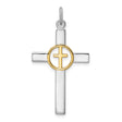 Sterling Silver Cross Pendant with Dual Tone Finish and Circle Frame Design