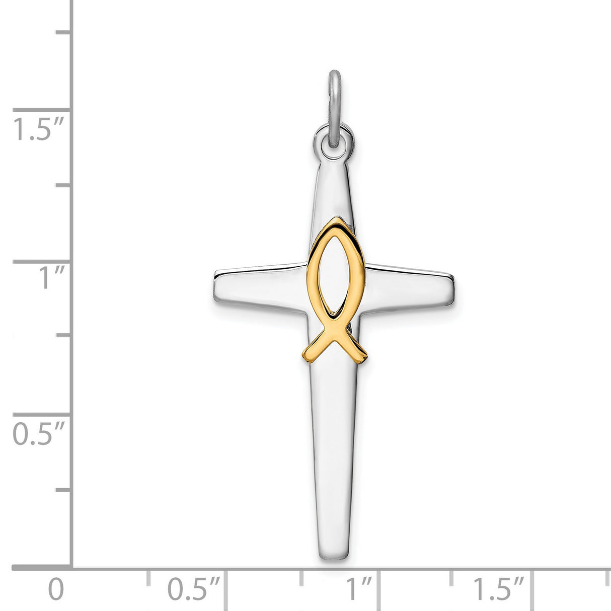 Sterling Silver Ichthys Cross Pendant, Polished Two-Tone Religious Design for Men and Women