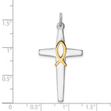 Sterling Silver Ichthys Cross Pendant, Polished Two-Tone Religious Design for Men and Women