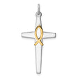 Sterling Silver Ichthys Cross Pendant, Polished Two-Tone Religious Design for Men and Women
