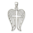 Sterling Silver Cross Pendant with Angel Wings and Textured Feather Detail