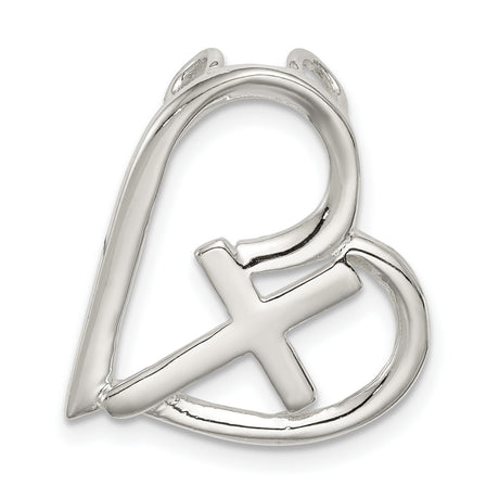 Sterling Silver Cross Heart Pendant with Sliding Chain, Mirror Finish, Modern Spiritual Jewelry