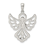 Diamond and Diamond-cut Angel Charm Pendant in Real 925 Sterling Silver