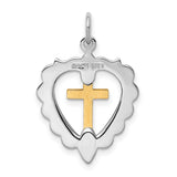 Cross Heart Charm Pendant in Real 925 Sterling Silver
