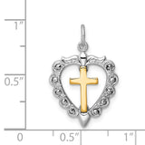 Cross Heart Charm Pendant in Real 925 Sterling Silver