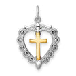 Cross Heart Charm Pendant in Real 925 Sterling Silver