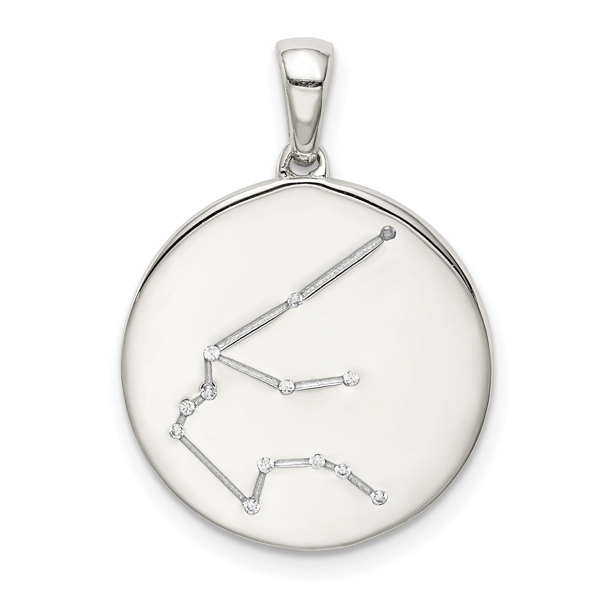 Aquarius Constellation Symbol With CZ Stars Charm Pendant in Real 925 Sterling Silver