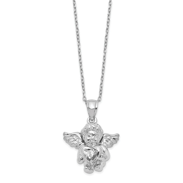 CZ April Birthstone Angel Ash Holder 18 inch Necklace Charm Pendant in Real 925 Sterling Silver