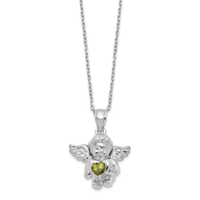 CZ Aug Birthstone Angel Ash Holder 18 inch Necklace Charm Pendant in Real 925 Sterling Silver