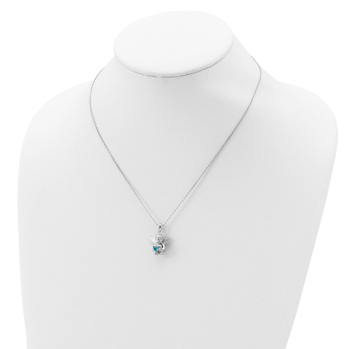 CZ Dec Birthstone Angel Ash Holder 18 inch Necklace Charm Pendant in Real 925 Sterling Silver