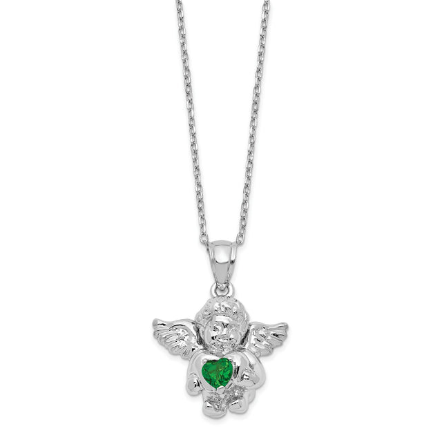 CZ May Birthstone Angel Ash Holder 18 inch Necklace Charm Pendant in Real 925 Sterling Silver