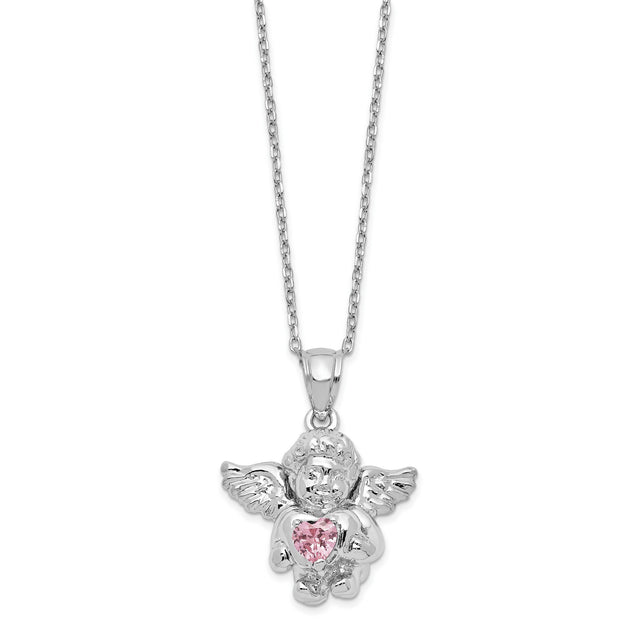 CZ Oct Birthstone Angel Ash Holder 18 inch Necklace Charm Pendant in Real 925 Sterling Silver