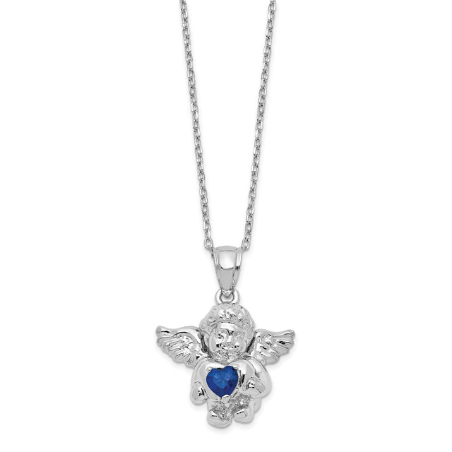 CZ Sept Birthstone Angel Ash Holder 18 inch Necklace Charm Pendant in Real 925 Sterling Silver