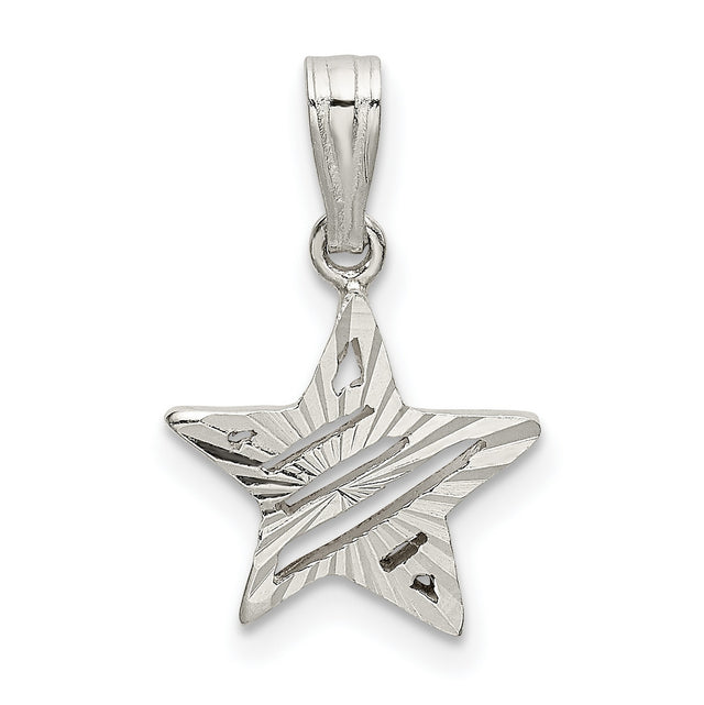 Sterling Silver Star Pendant with Cutout and Etched Detail, Celestial Minimalist Jewelry