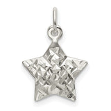 Sterling Silver Star Pendant Charm with Diamond-Cut Texture, Celestial Design