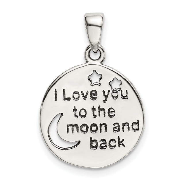 Sterling Silver Moon Pendant with Crescent and Star Cutouts, Love Message, Celestial Theme for Women