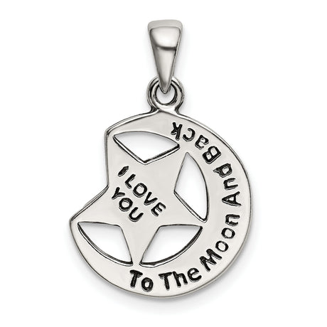 Sterling Silver Moon Pendant with Cutout Star, I Love You to the Moon and Back Theme