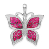 Sterling Silver Butterfly Pendant with Pink Enamel Wings and Marcasite Leaf Accents, Nature-Inspired Jewelry