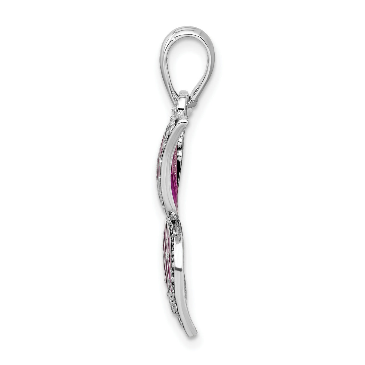 Sterling Silver Butterfly Pendant with Red Enamel Wings and Leaf Vein Pattern