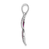 Sterling Silver Butterfly Pendant with Red Enamel Wings and Leaf Vein Pattern