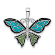 Sterling Silver Butterfly Pendant with Green and Turquoise Enamel Wings, Nature Inspired Design