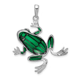 Sterling Silver Frog Pendant with Green Enamel, Nature-Inspired Animal Jewelry for Women