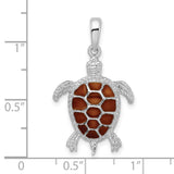 Sterling Silver Turtle Pendant with Brown Enamel Shell, Nautical Ocean Theme Jewelry