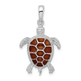Sterling Silver Turtle Pendant with Brown Enamel Shell, Nautical Ocean Theme Jewelry
