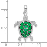 Polished Enameled Green Sea Turtle Charm Pendant in Real 925 Sterling Silver