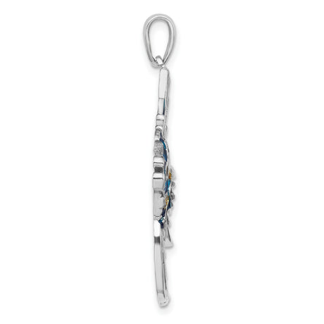 Sterling Silver Angelfish Pendant with Blue Enamel and Yellow Glitter Accents, Ocean-Inspired Design