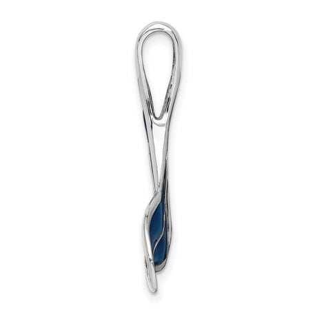 Sterling Silver Whale Tail Pendant with Blue Enamel, Nautical Ocean Theme Jewelry