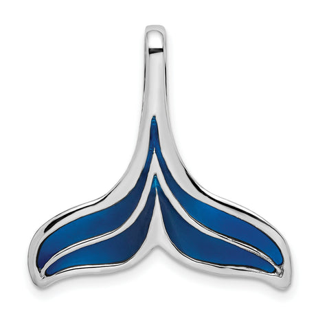 Sterling Silver Whale Tail Pendant with Blue Enamel, Nautical Ocean Theme Jewelry