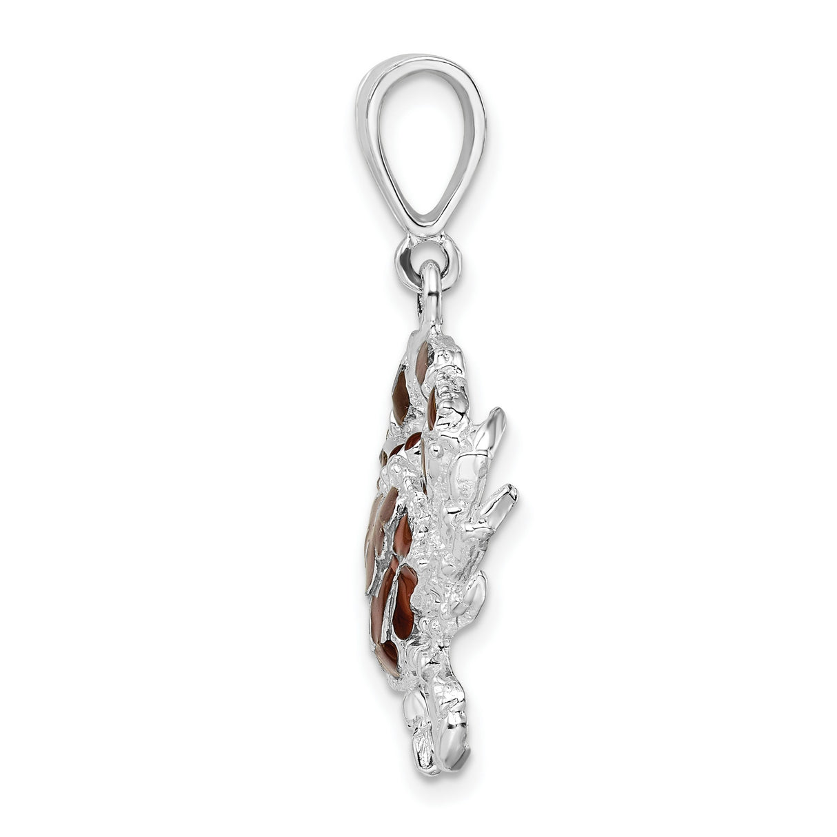 Sterling Silver Crab Pendant with Brown Enamel Inlay, Nautical Zodiac Cancer Charm