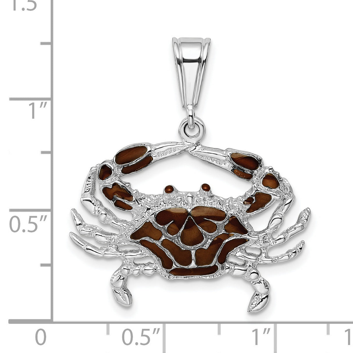 Sterling Silver Crab Pendant with Brown Enamel Inlay, Nautical Zodiac Cancer Charm