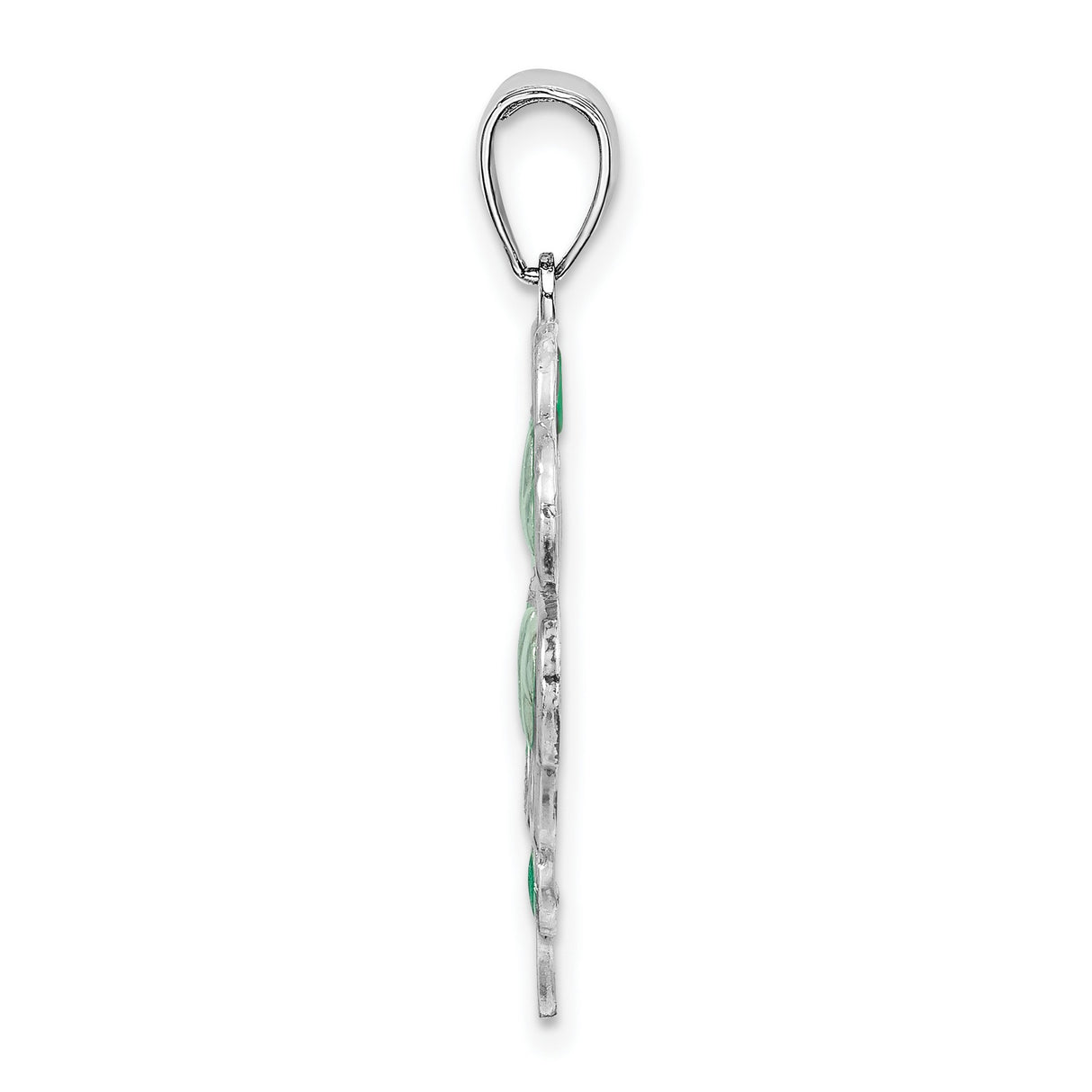 Sterling Silver Clover Pendant with Green Enamel Heart Leaves, Lucky Four Leaf Design