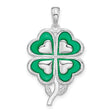 Sterling Silver Clover Pendant with Green Enamel Heart Leaves, Lucky Four Leaf Design