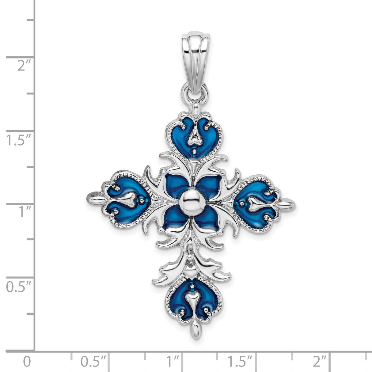 Sterling Silver Fleur de Lis Cross Pendant with Blue Enamel Detail, Vintage Religious Charm