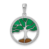 Sterling Silver Tree of Life Pendant with Green and Brown Enamel, Boho Nature Jewelry