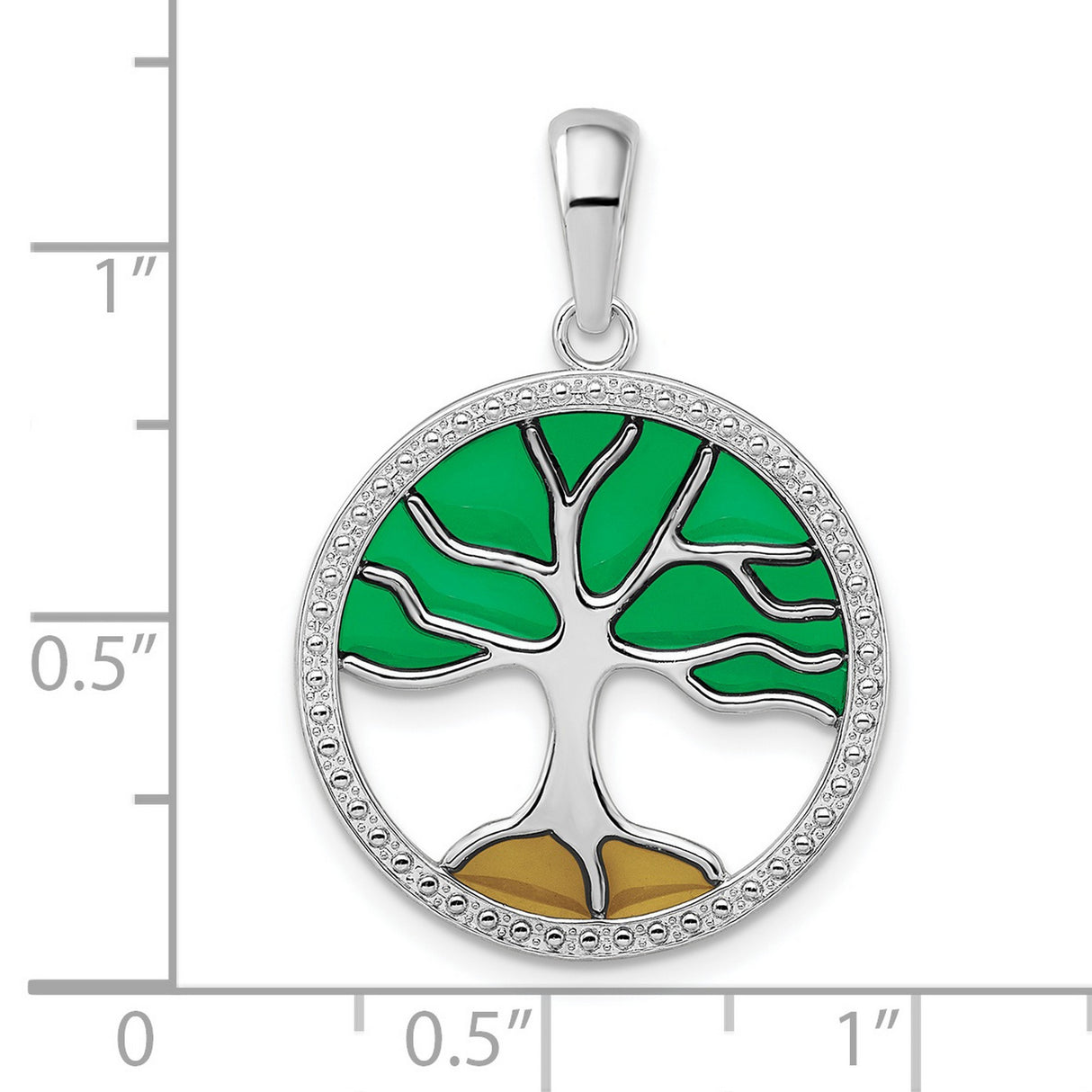 Sterling Silver Tree of Life Pendant with Green and Brown Enamel, Boho Nature Jewelry