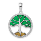 Sterling Silver Tree of Life Pendant with Green and Brown Enamel, Boho Nature Jewelry