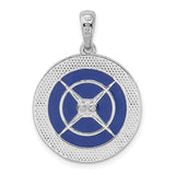 Polished Enameled Large Compass Charm Pendant in Real 925 Sterling Silver
