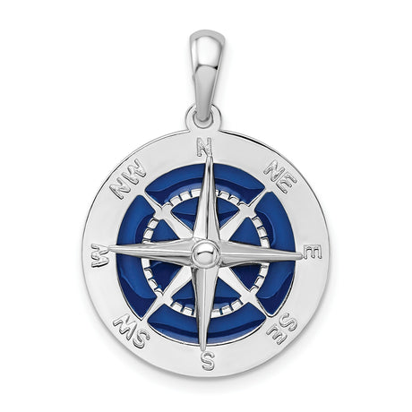 Polished Enameled Large Compass Charm Pendant in Real 925 Sterling Silver